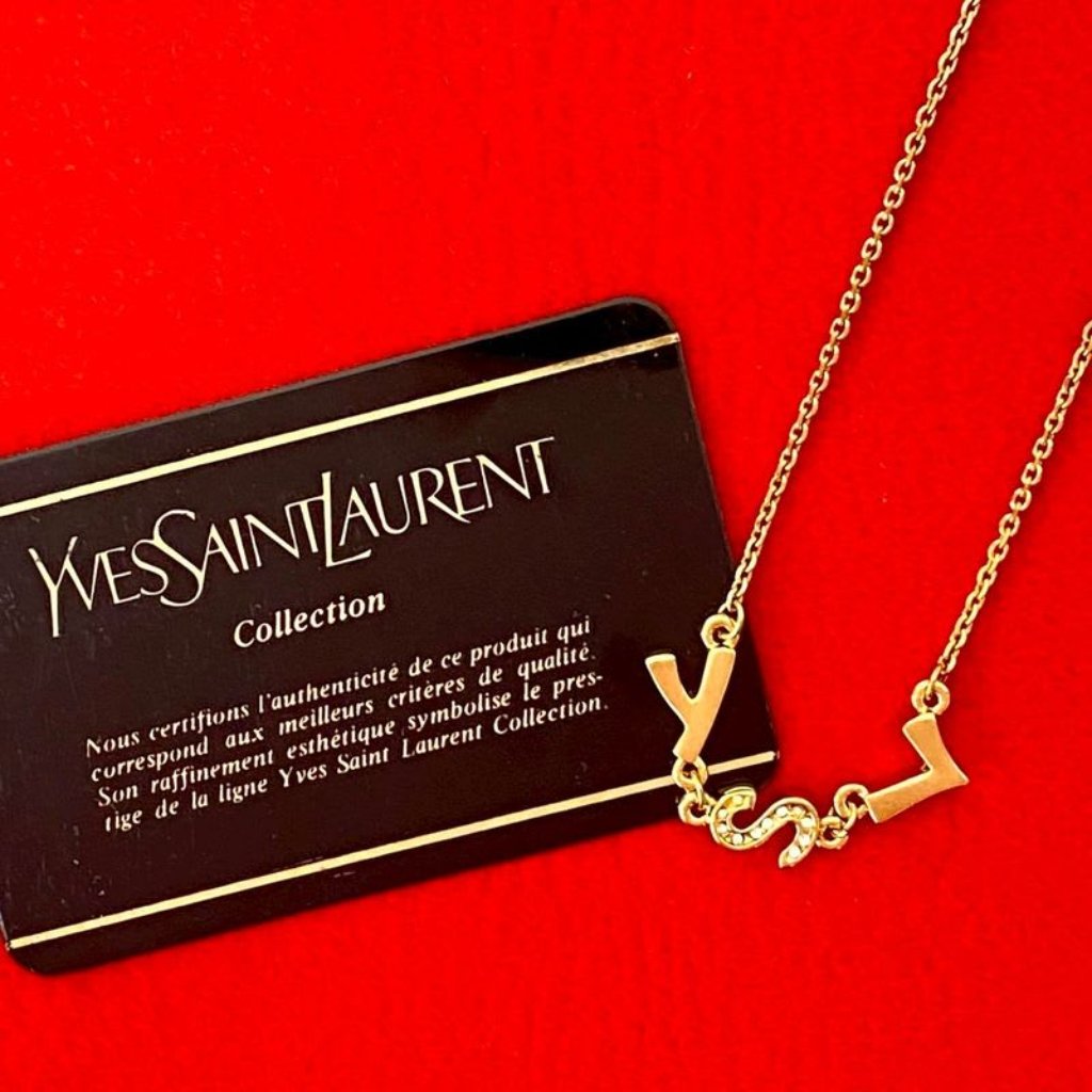 Yves Saint Laurent Vintage Logo Necklace Pendant Choker